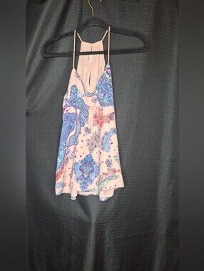 Sleeveless Pink Paisley Print Halter Top